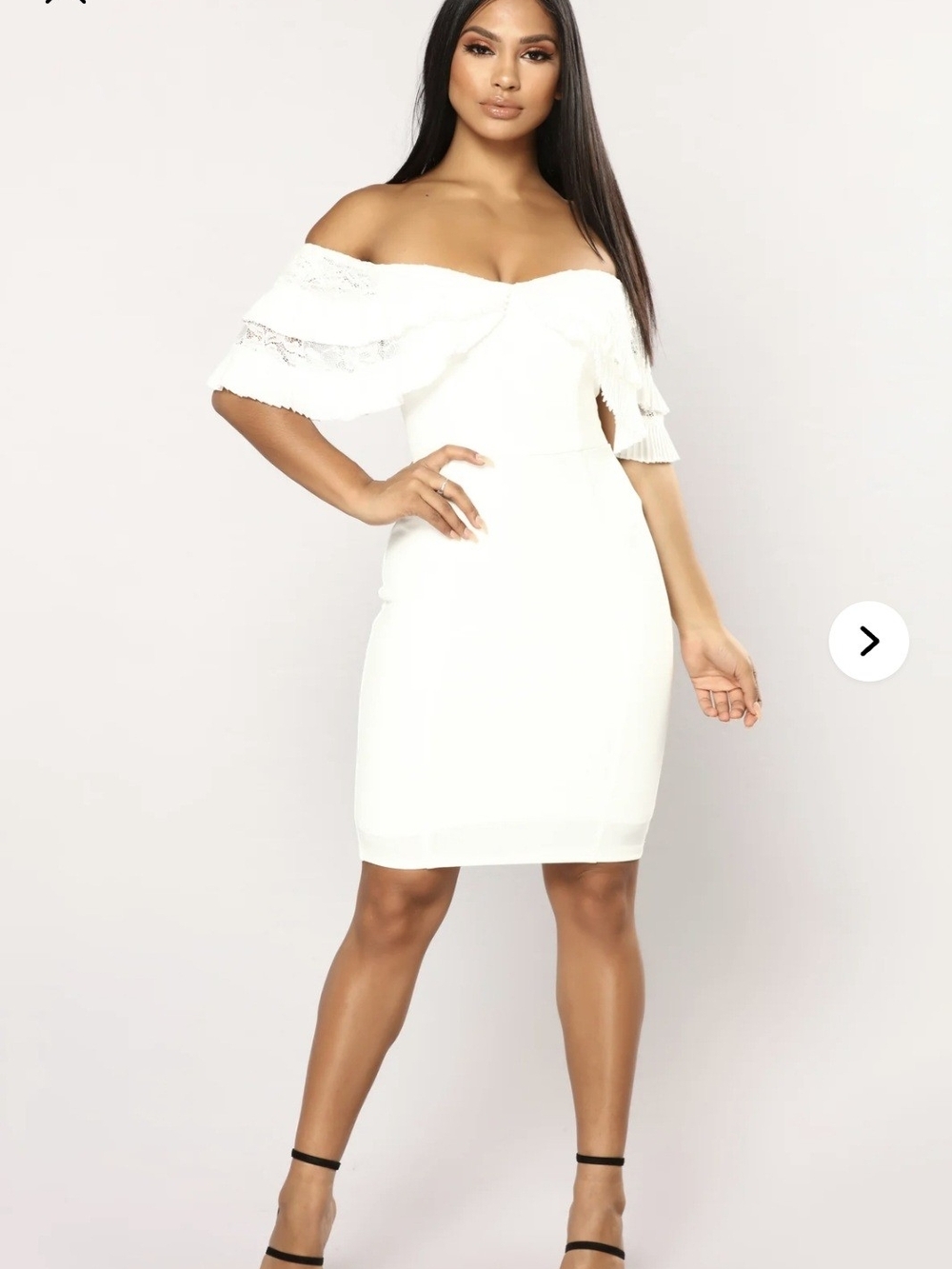 Fashion Nova White Off-Shoulder Lace-Trim Bodycon Mini Dress